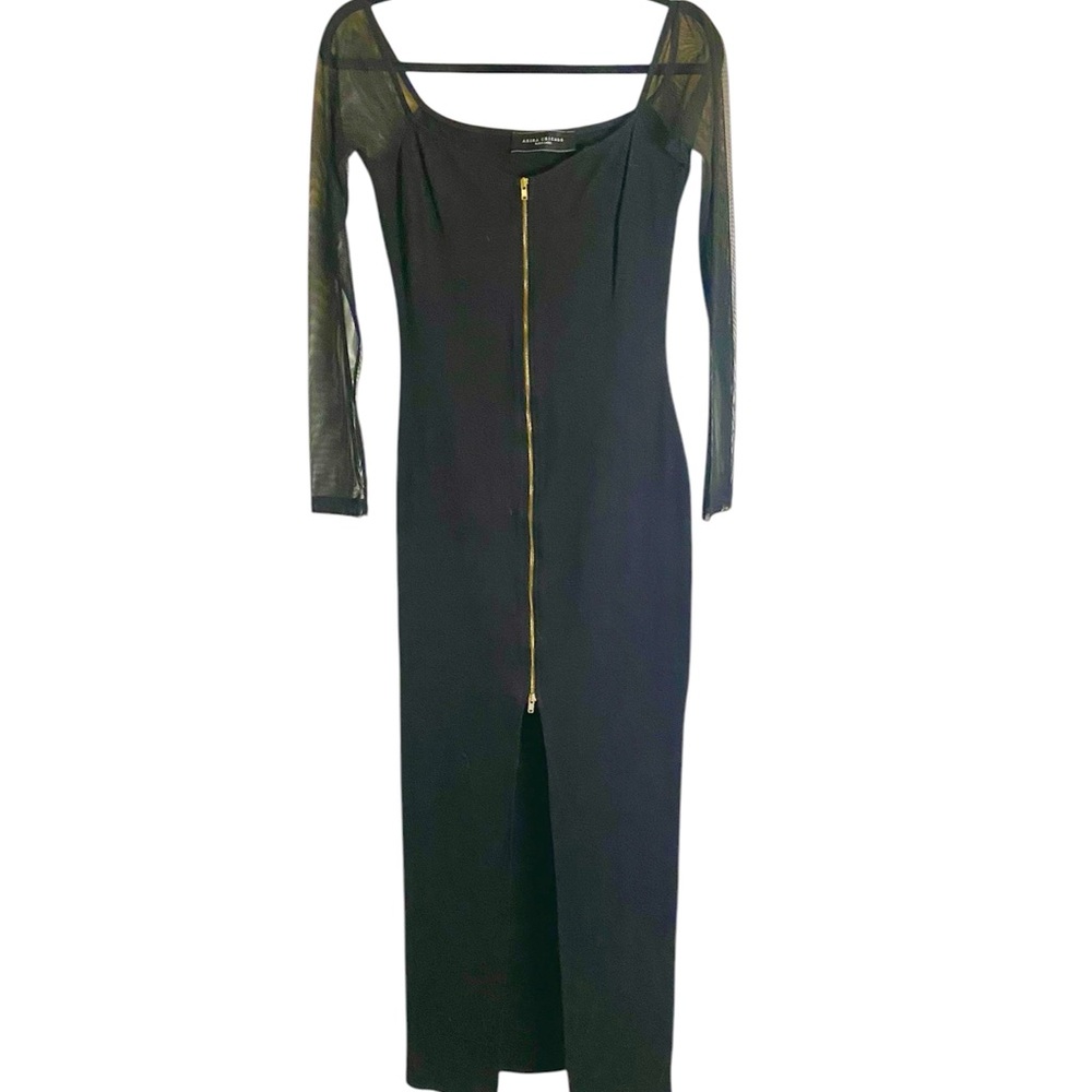 AKIRA Black Label Midi Zipper Bodycon Dress in Black Size L